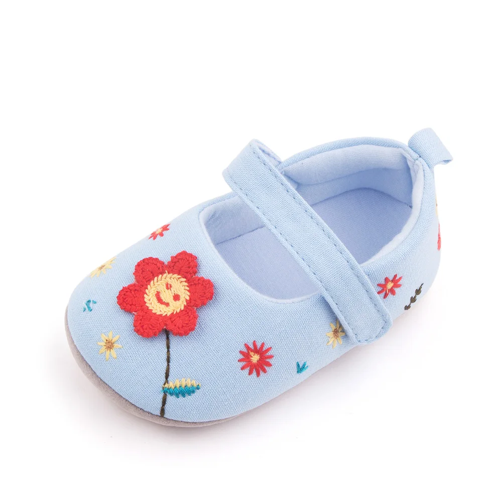 Spring and Autumn Cute Embroidery Flower Solid Color Soft Soled Baby Girls Princess Toddler Shoes factory