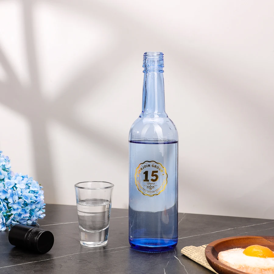 Classic 500ml Light Blue Color Cider Liquor Claret Round Gin Sake Vodka Glass Wine Bottle Storage ROPP Lid