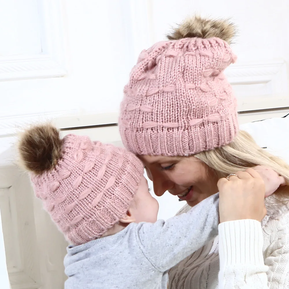 mommy and me matching pom pom hats