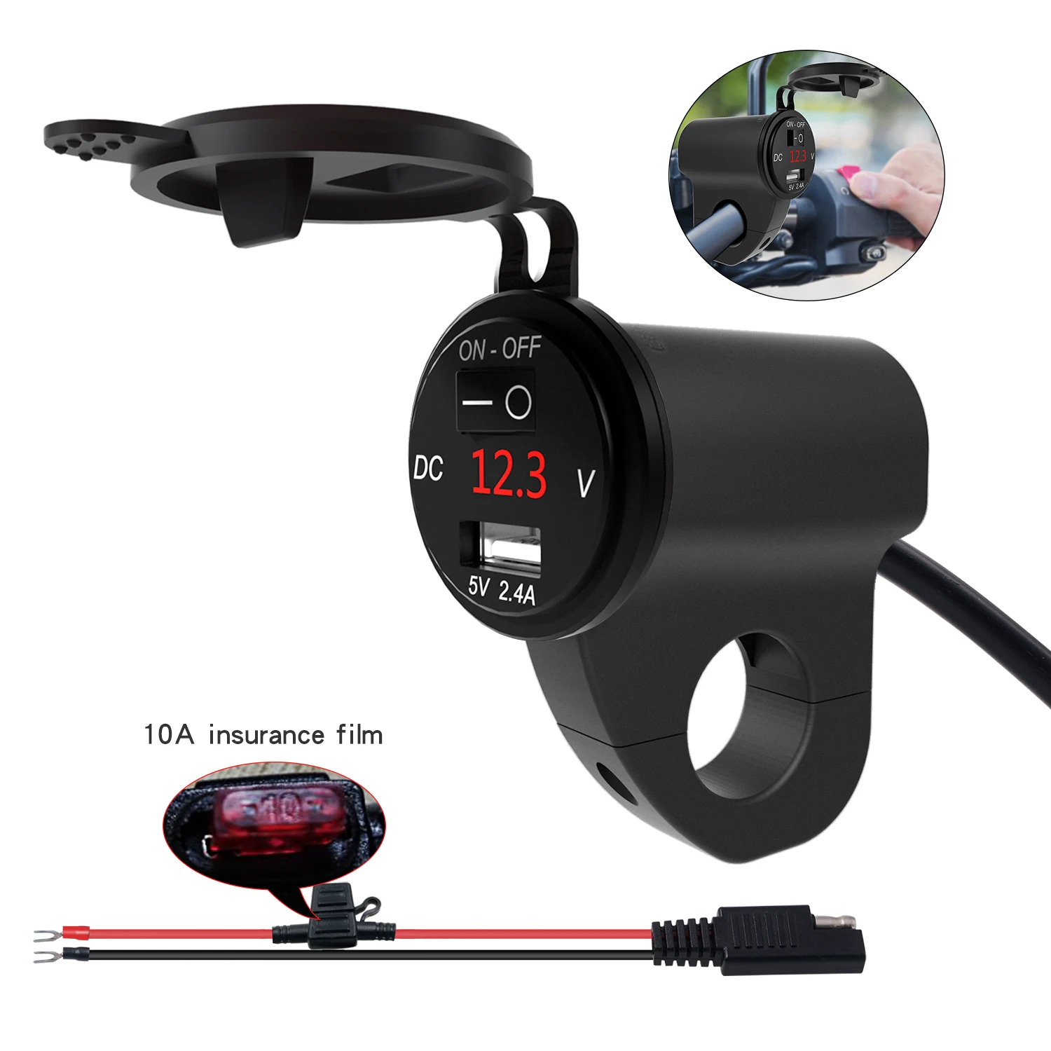 5V 2 USB Motorcycle Waterproof Phones Charger Socket Adapter Voltmeter Red 