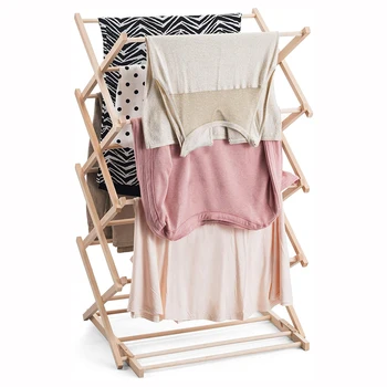 rak baju 4 tier modern outdoor clothings laundry wood bamboo wooden cloth hanging folding foldable clothes drying rack