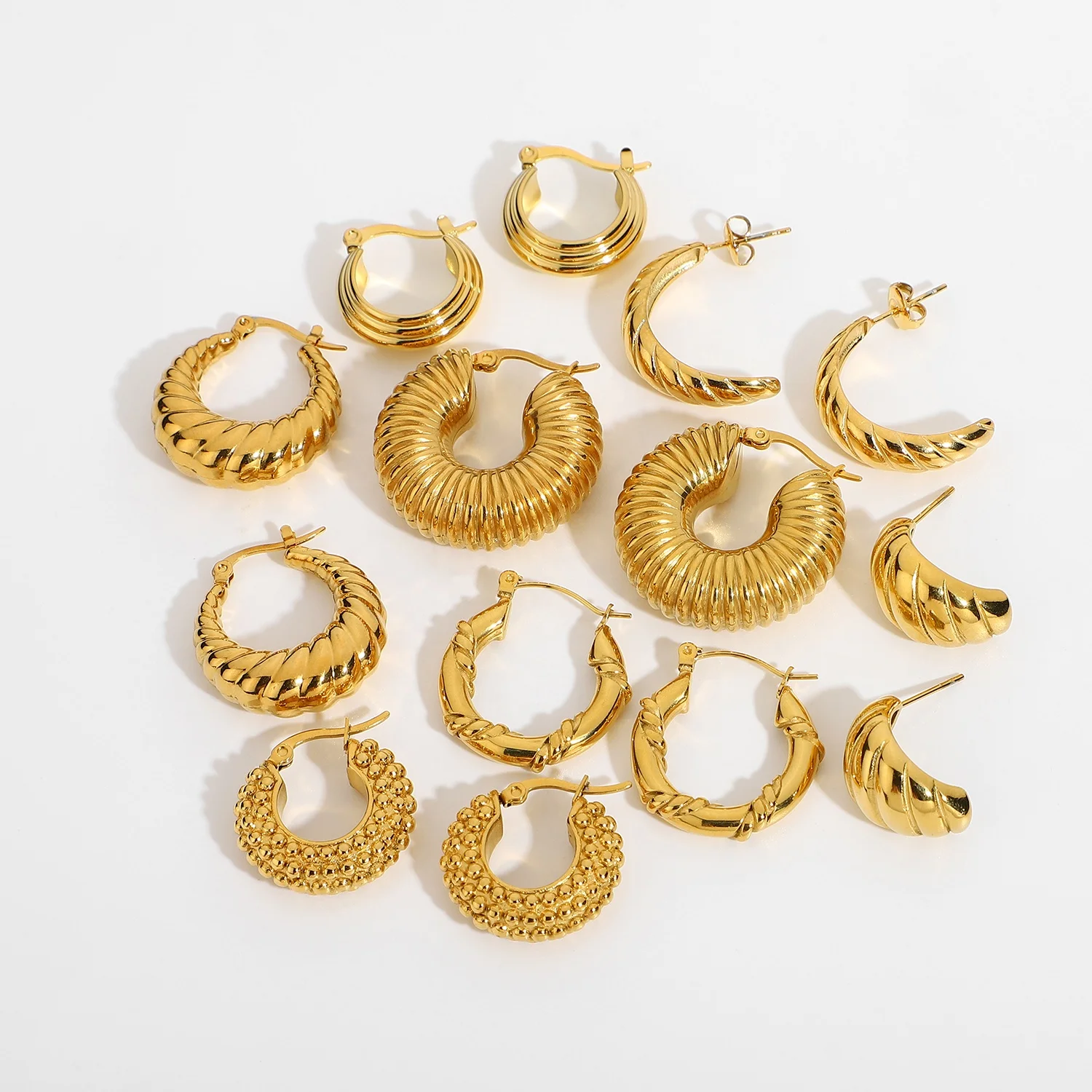 anti tarnish waterproof 18k gold plated Thick hoop earrings Chunky hoops thick hoops Gold STAINLESS STEEL croissant hoop earrings