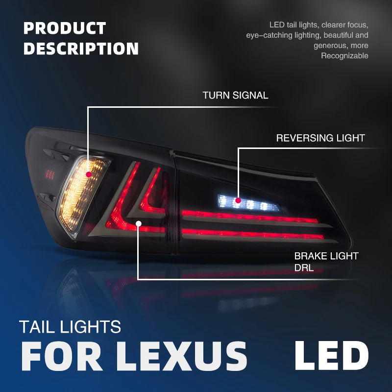 product upgrade full led through taillights taillamp for lexus is is250 is350 tail lights tail light with middle light 2006 2012-3