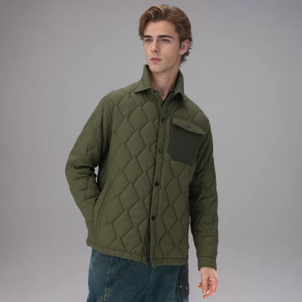 Wholesale Men's Quilted Jacket Vintage Workwear Retro Solid Loose Fit Turn-down Collar Warm Outdoor Coat manufacture