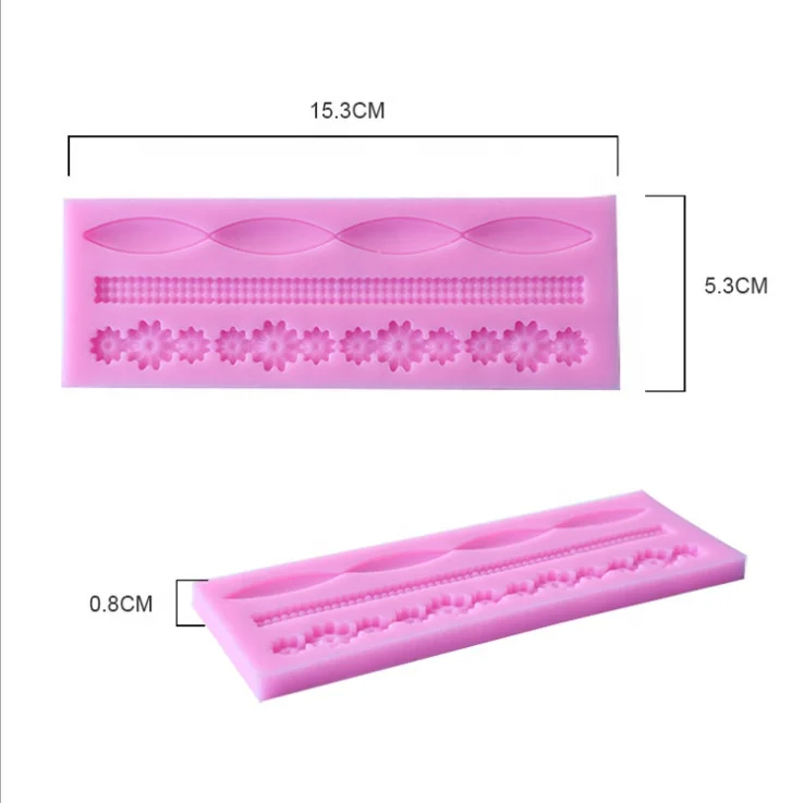 BPA Free 3D Lace Flower Bead Chain Mold Silicone Chocolate Fondant Cake Decorating Molds Silicon Border Mold
