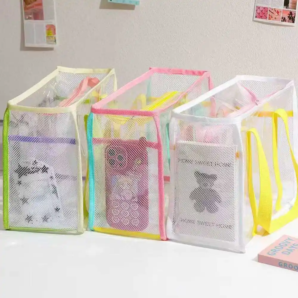 Lightweight Reusable PVC Mesh Side Transparent Makeup Wash Tote Bag Clear Travel Packaging for Beach Picnic Park supplier