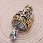 SKA Silver 925 Pendants Retro Red Corundum Big Ghost Head Gilt Gold Pendant Men Accessories