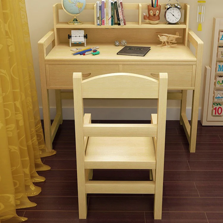 Solid Wood Children'S Study Table Home Adjustable Lift Table And Chair Set