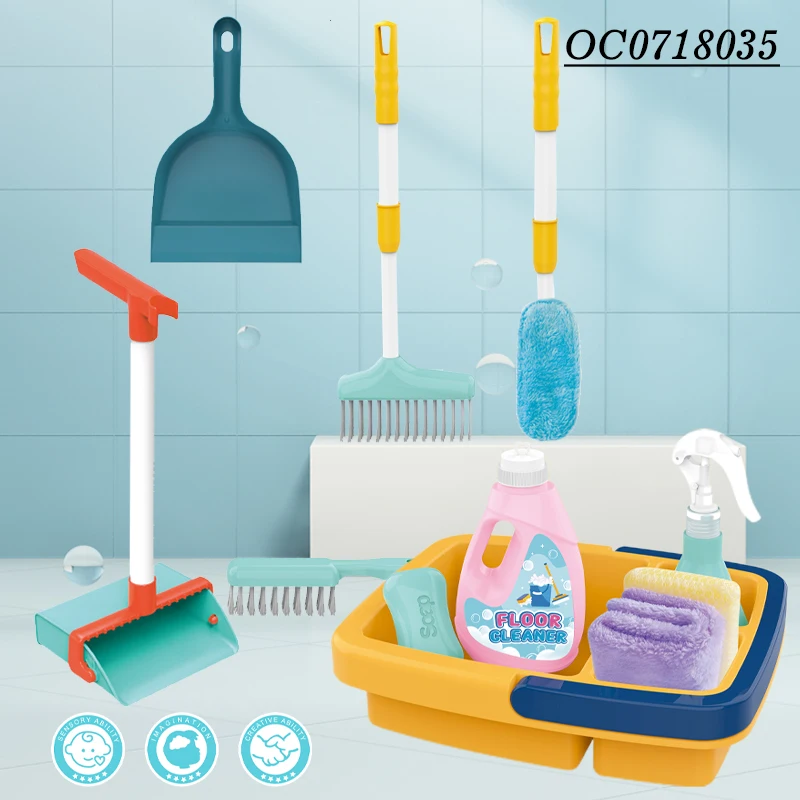 Wholesale kids cleaning broom dustpan brush  home cleaning toys set for kids