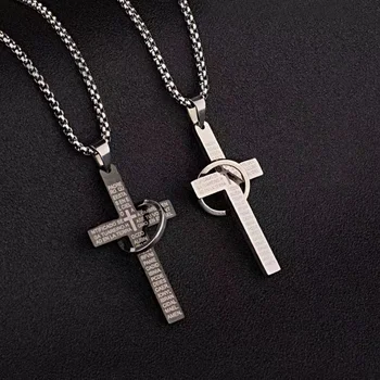 Fashionable Hip Hop Alloy Christian Letter Cross Circle Cross Ring Men's Pendant Necklace