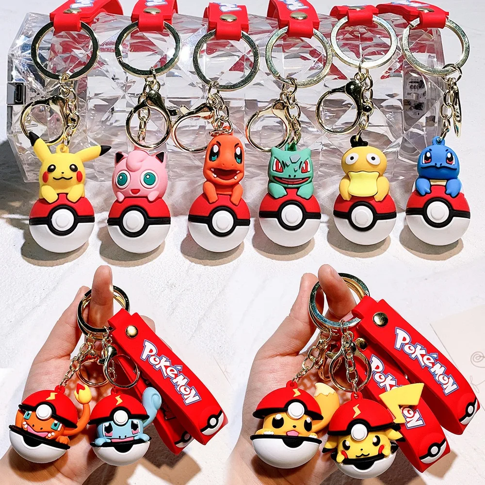 2024 New Pokeball Pokemoned Cartoon Keychains Squirtle Charmander Psyduck Eevee Keychains   for Business Promotion Kids Gift