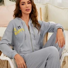 Sleepwear OEM Customized Embroidered Logo Comfortable Pajama Homewear With Zipper Fashion Hooded Sleepwear For Girls
