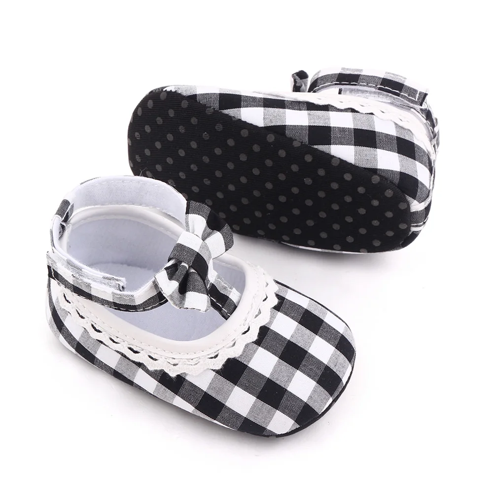 Color Matching Plaid Bow Wavy Lace Soft Soled Baby Girls Cute Princess Toddler Shoes supplier
