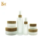 Bottle Glass 30ml 50ml 80ml 100ml Bamboo Lotion Bottle Serum Emulsion Cosmetic Frosted Glass Bottle With Bamboo Pump