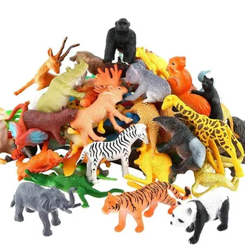 53PCS Animal Toy Set With 32 Different Animals Simulation Trees Grasses And Fences Cheap Toys Mini Animal Toys For Kids