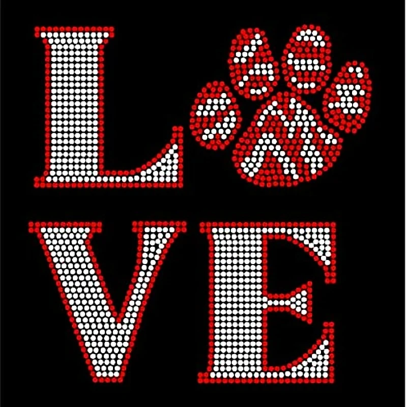 New custom letter love hot fix rhinestone transfer custom rhinestone iron on motif designs for clothes
