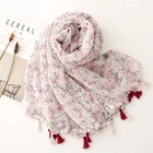 Long Shawl Latest Wholesale Long Large Size Floral Flower Printing Scarf Shawl With Tassels