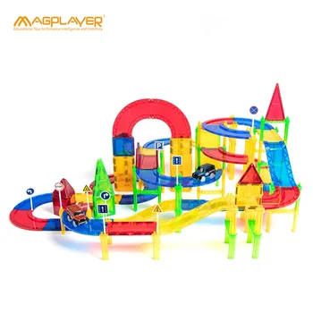 154 pcs Magplayer DIY toy magnetic building tiles race car tracks toy for kids