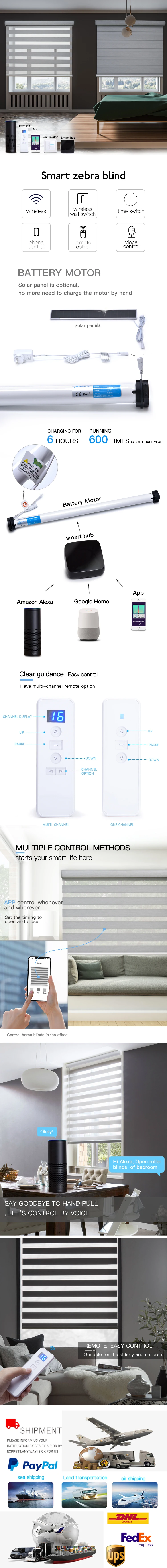 day and night office smart wifi shades custom double electric curtain fabric blackout motorized zebra window roller blinds