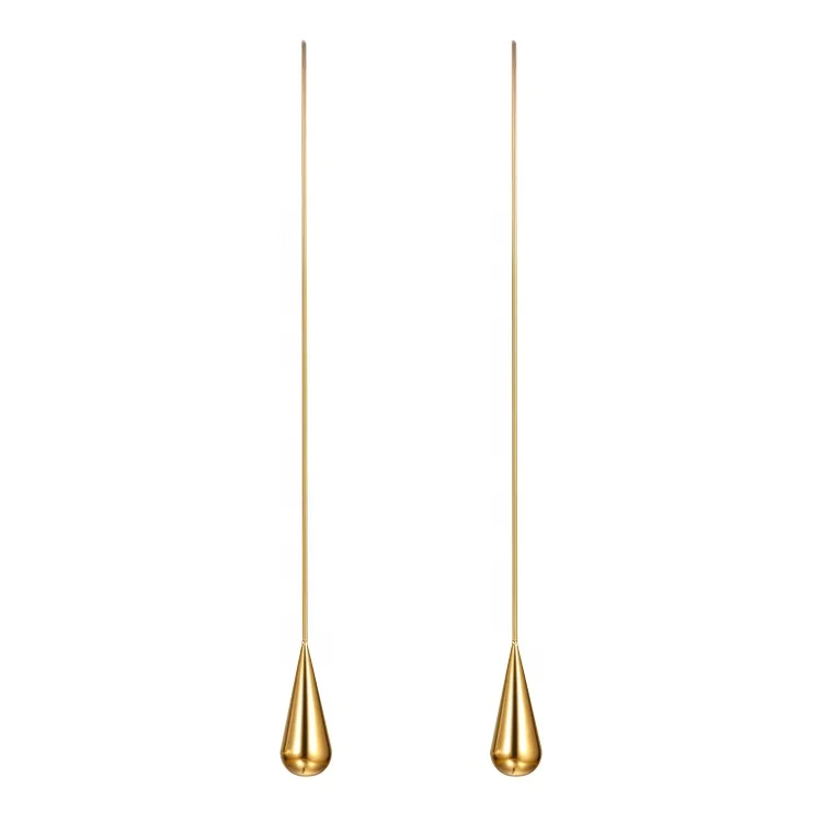 18K Gold Plated Stainless Steel Long Water Drop Shape Dangle Earrings E5313-G-1