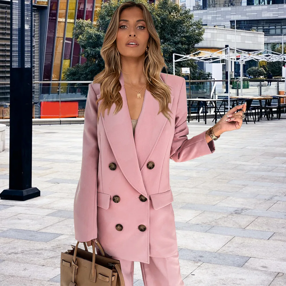 Two Piece Set Women Clothing Business Formal Ladies Suit with Blazer and Pants New Fashion Double Breasted Long Sleeve 5 Sets
