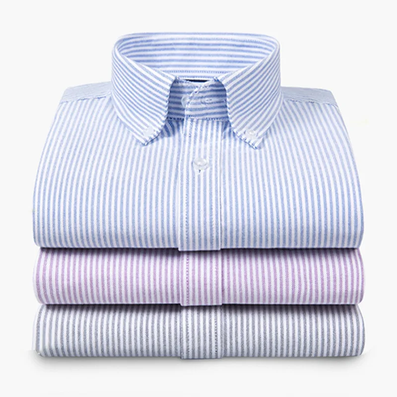 Custom Your Own Brand Plain Oxford Short Sleeve Quick-Drying Breathable Button Up Stripe Shirts Men