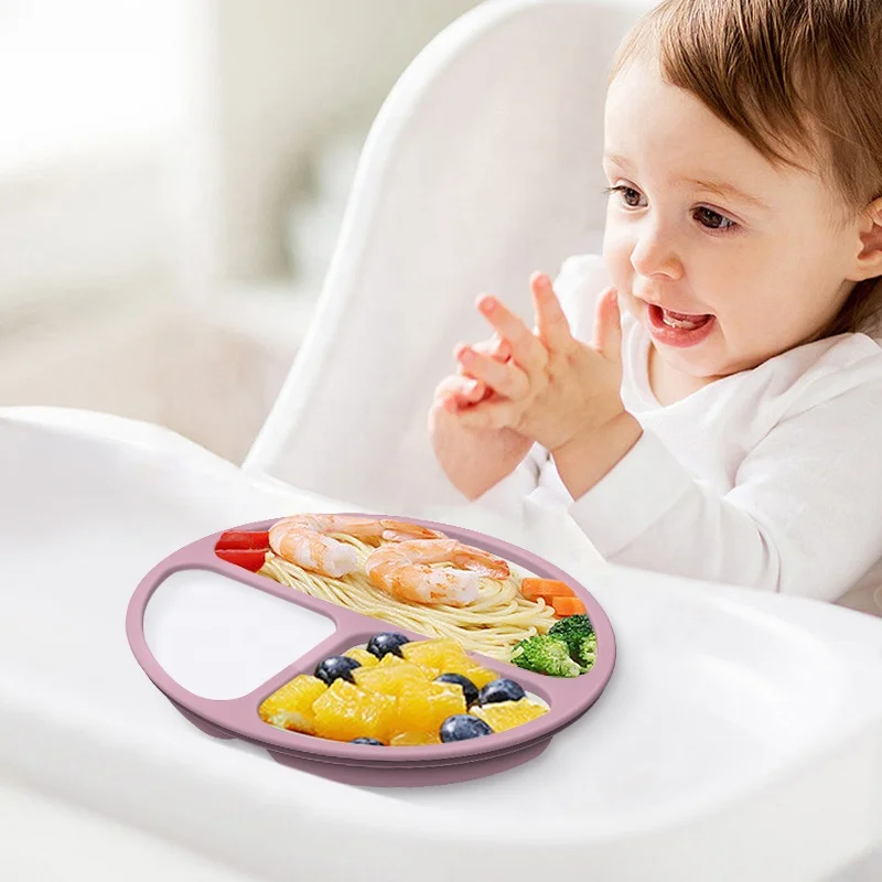 2022 2023 Hot Separated Silicone Suction Plate Baby Feeding Bowl Bib Spoon Weaning Baby Feeding Supplie Set