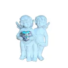 Resin Cherub Angel Hand Carved White Resin Crafts Big Angel Sculpture With Shimmer Acrylic Heart