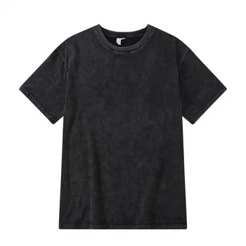 Custom Logo Screen Printing Blank Black Vintage Bleach Washed Heavyweight Oversized T Shirts For Men