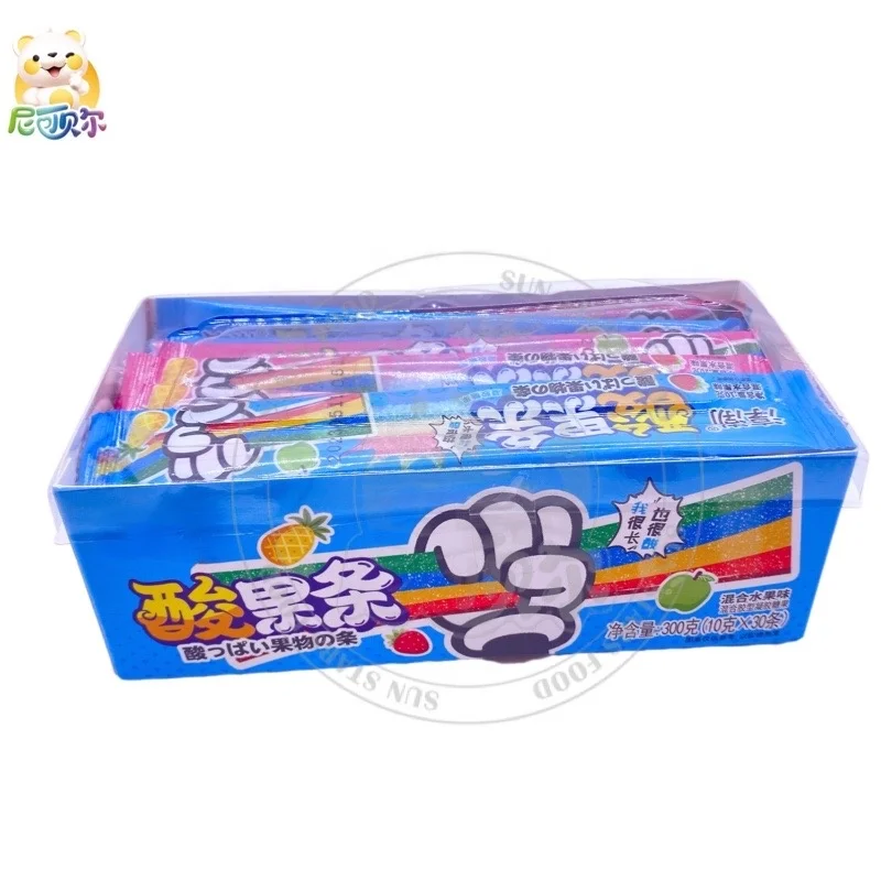 Halal Gummy Candy Sugar Coated Rainbow Sour Belts Soft Candy Sour