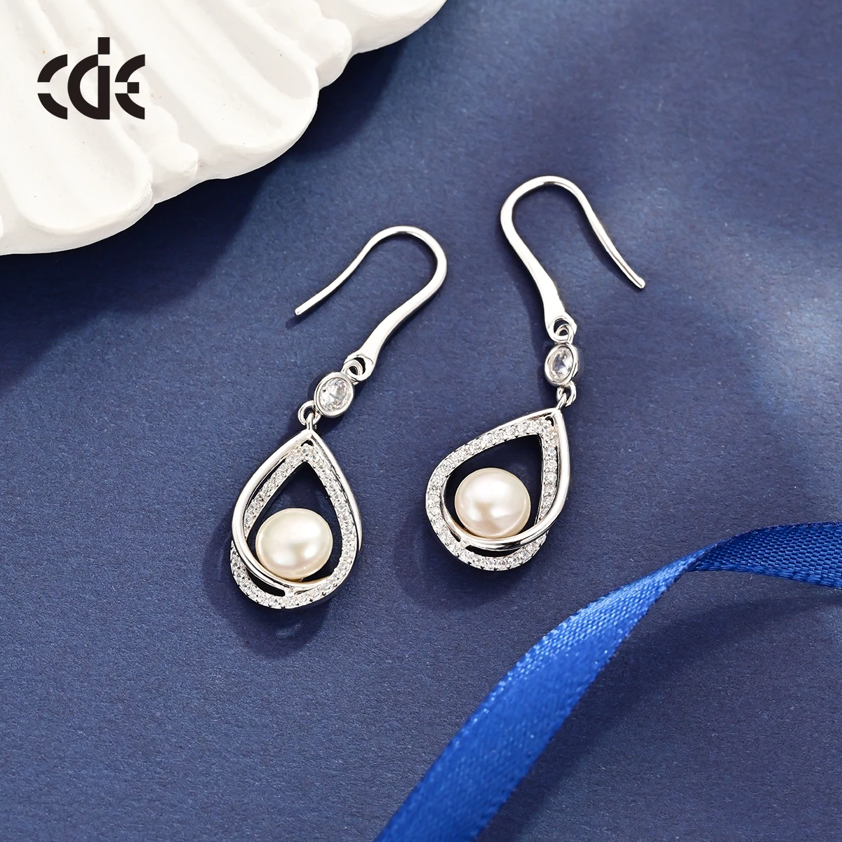 CDE PRYE003 Fine Jewelry 925 Sterling Silver Minimalist Earrings Rhodium Plated Freshwater Pearl Women Drop Earrings