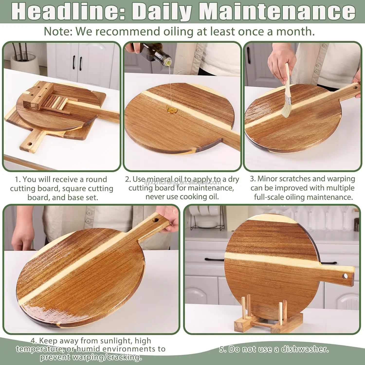 product 2 pack acacia wood square cutting board set with stand 06 inch thick for cheese meat pizza vegetables 16x12 inch-3