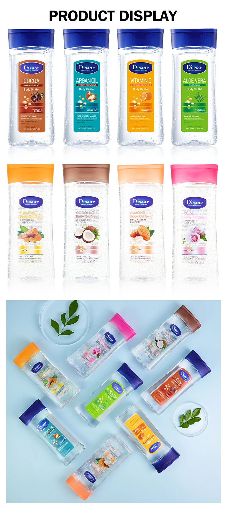 100% Natural Rose Body Oil Gel for Skin Glow Moisturizing Organic Fragrance Body Gel Oil Skin Brightening Products