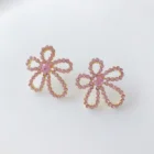 Earrings Pink Fashion Earrings Trend 2021 Gold Plated Pink Rhinestone Flower Women Stud Earrings