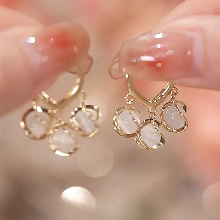 Fashion Trend Cat's Eye Crystal Zircon Pendant Earrings For Women Girl Imitation Pearl Dangle Earrings Wholesale Jewelry