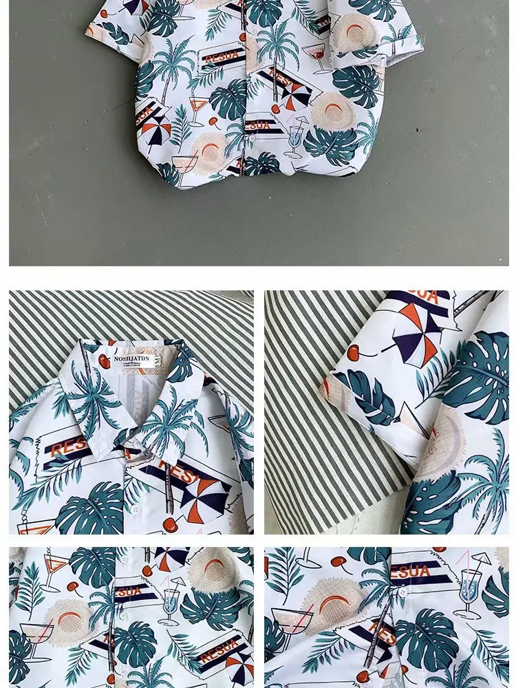 Summer Sublimation Printing Patterned Loose Beach For Leisure and Relaxed Short Sleeve Shirt With Floral For Couple