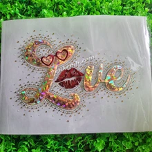 Ready To Ship Hotfix Love Lips Hologram Foil Rhinestone Transfer For Valentine`s Day Transfers