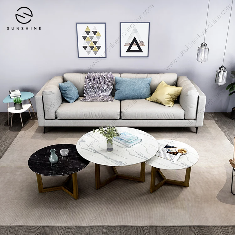Nordic Wrought Luxury Nesting Wooden Legs Living Room Sofa Furniture Marble Coffee Table
