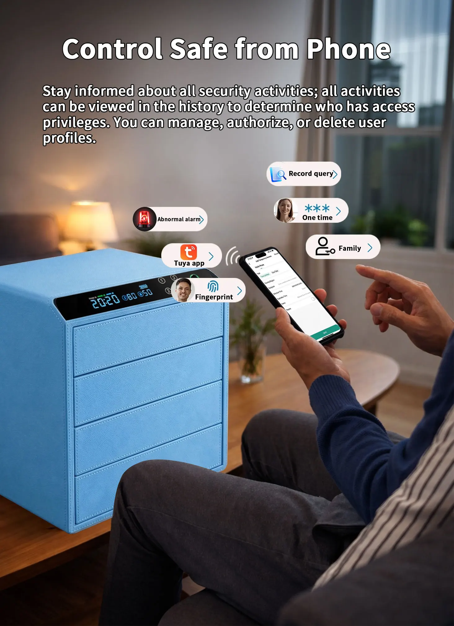dr 1274 ft ceqsafe smart luxury home anti theft small intelligent fingerprint 4 layers premium leather jewelry drawers safe box-4