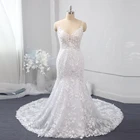 Gown Of White Leaf Lace Mermaid Bridal Gown Directly Factory Of Wedding Dresses With Long Tail