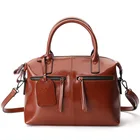 Handbag Women Fashion Oil Wax Shoulder Bag 100% Leather Vintage Top Handle Tassel Pillow Boston Handbag