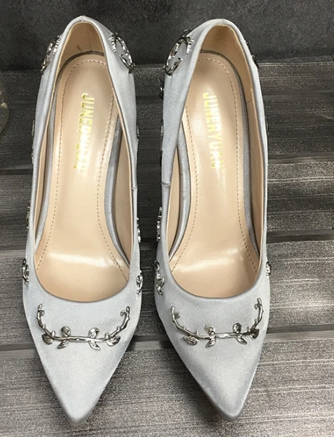 34-41 pointed high heels Thin heeled shallow cut women's single shoes Little Tree A White Wedding Dress Bridal Wedding Shoes