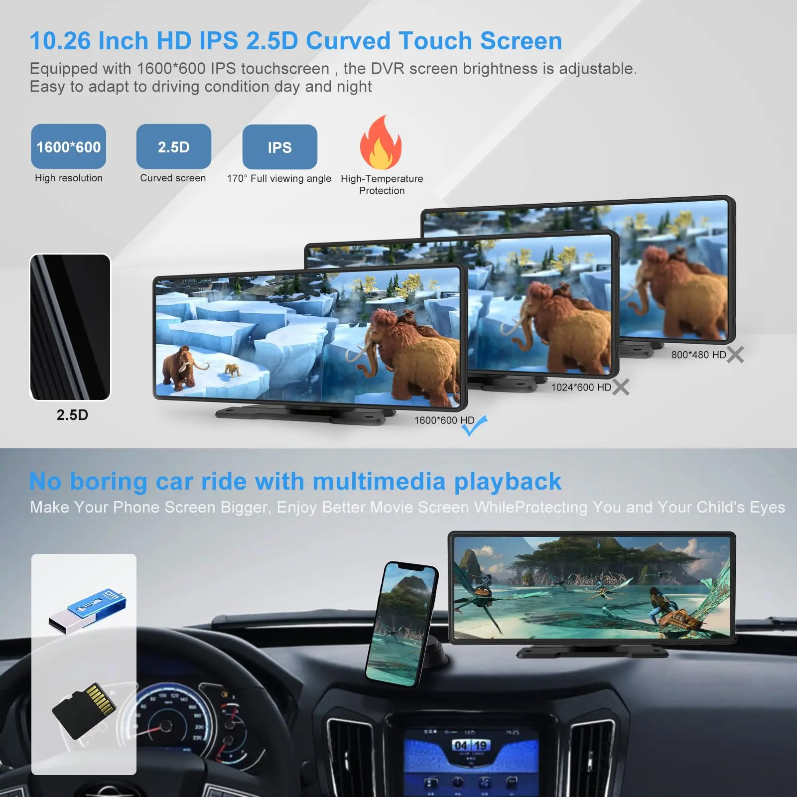 Universal car screen 10.26 inch wireless carplay multimedia player for all car portable hd car stereo monitor