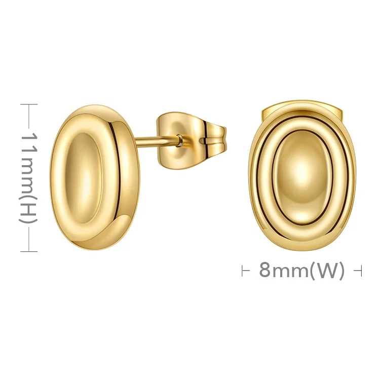 18K Gold Plated Stainless Steel Jewelry Small Oval Beans Ear Studs Accessories Earrings E211301