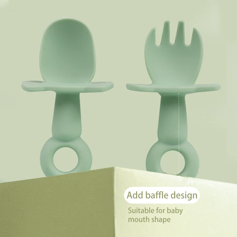 Custom Silicone Baby Spoon and Fork Set ODM OEM Baby Fork and Spoon for kids children travel feeding