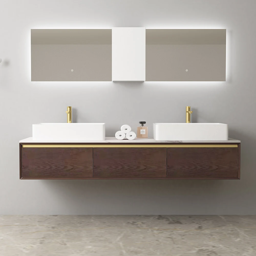 bathroom sink wood vanity with LED mirror