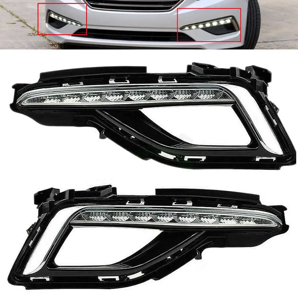 product fog lamp cover led daytime running light left right for 2015 2017 hyundai sonata fog lamp case led-35