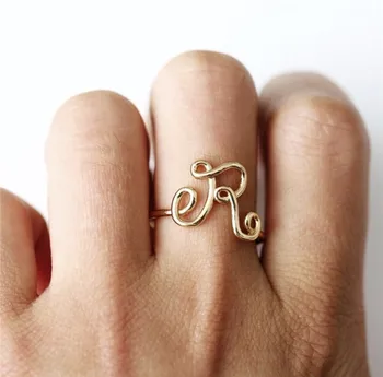 Alphabet Letter Finger Ring Design Ring A-Z Letter Fashion Women's Rose Gold Plated Initial Ring Hot Selling