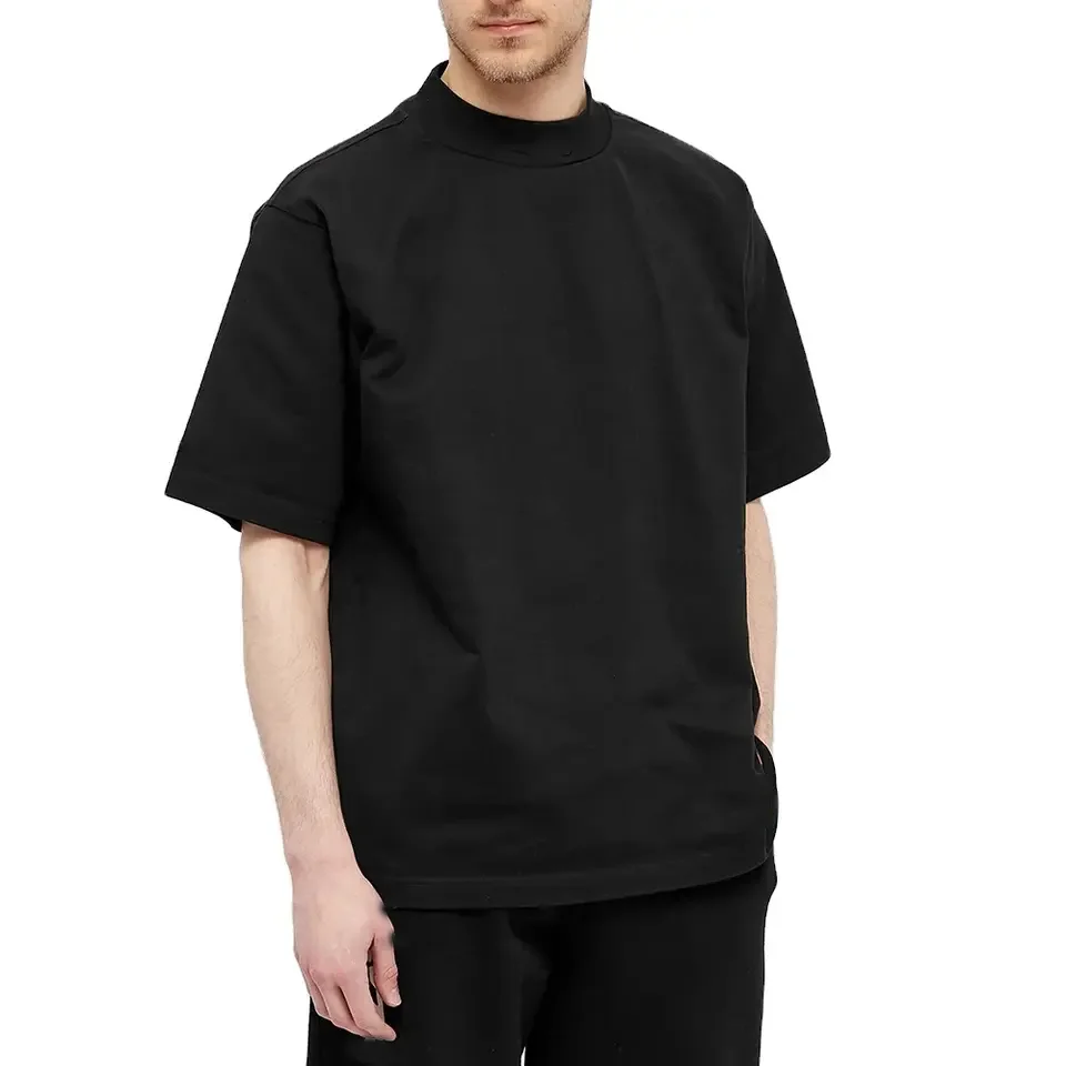 New Style Custom Heavy Weight Thick Collar Oversize Cotton Plain Tshirts High Big And Tall Fit Mock Neck Blank T Shirt