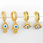Blue Drop Earrings Evil Blue Eyes Enamel Drop Earrings Women 18K Gold Plated Cubic Zirconia Hoop Ear